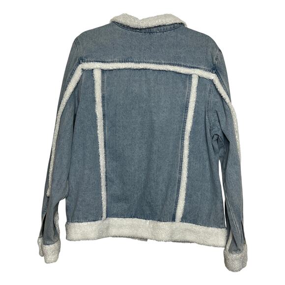 Davi & Dani Sherpa Trim Denim Jean Jacket Size Large - Picture 2 of 9